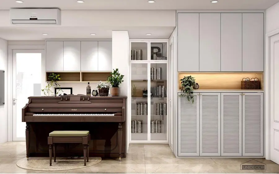 Đàn piano tạo nên không gian sang trọng cho phòng khách