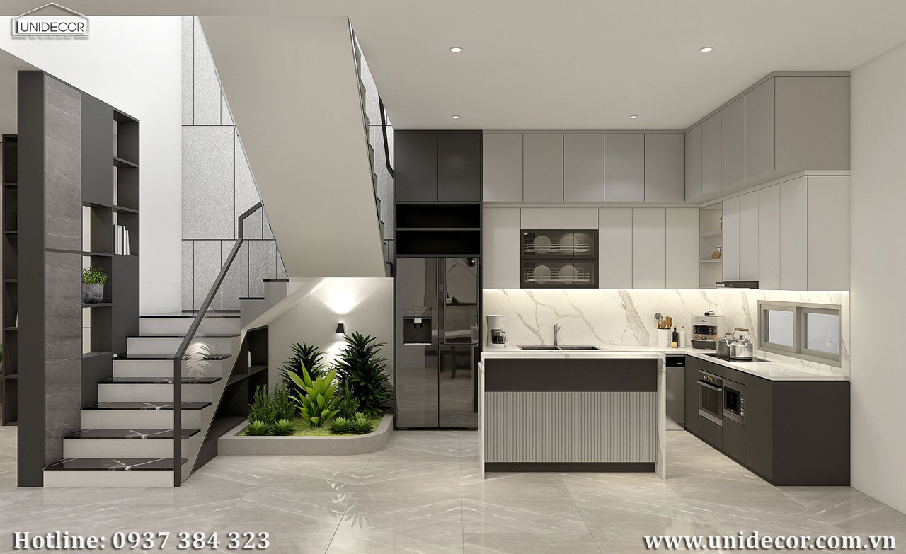 Không gian bếp nấu trong thiết kế nhà phố 3 tầng