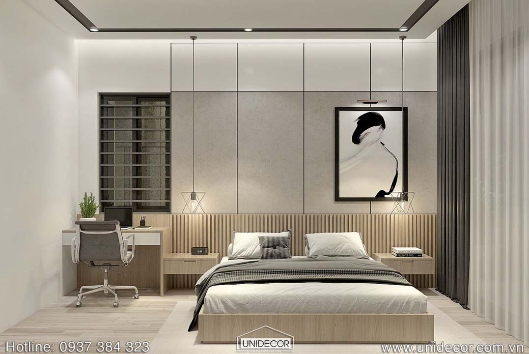 Phòng ngủ cơ bản cho gia đình được thiết kế tone màu sáng tạo không gian thoải mái, rộng rãi