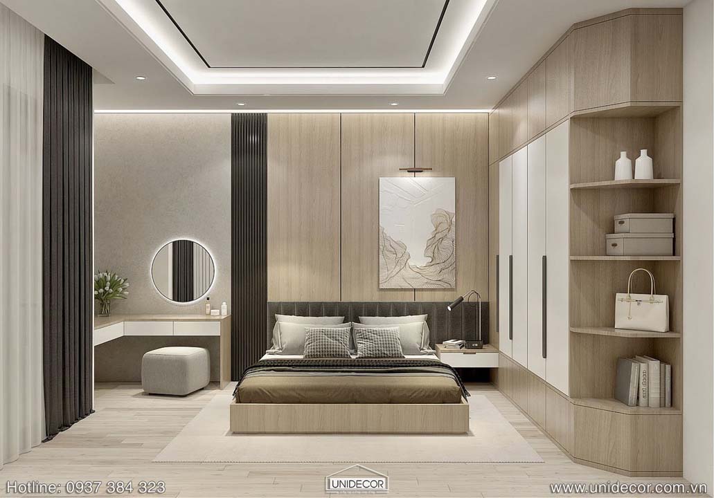 Phòng ngủ master thiết kế rộng rãi hiện đại